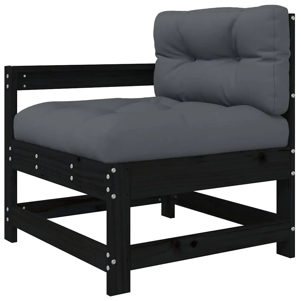5 Piece Outdoor Garden Lounge Set Black Wooden Sofa with Cushions