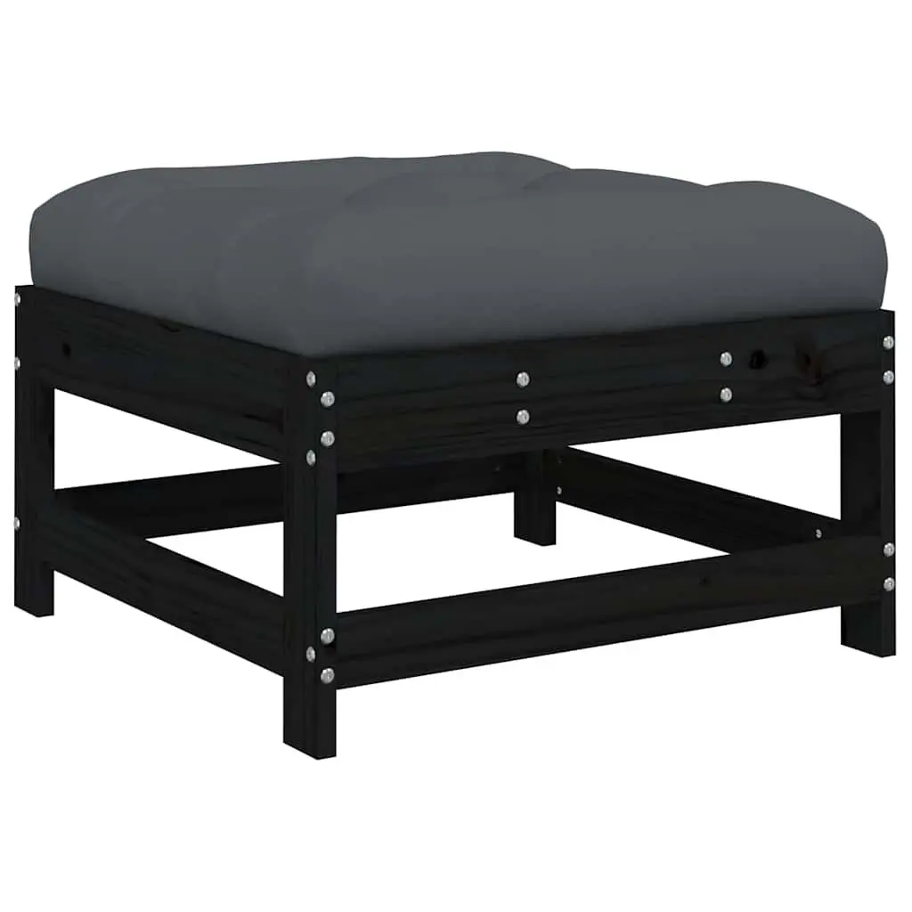 5 Piece Outdoor Garden Lounge Set Black Wooden Sofa with Cushions
