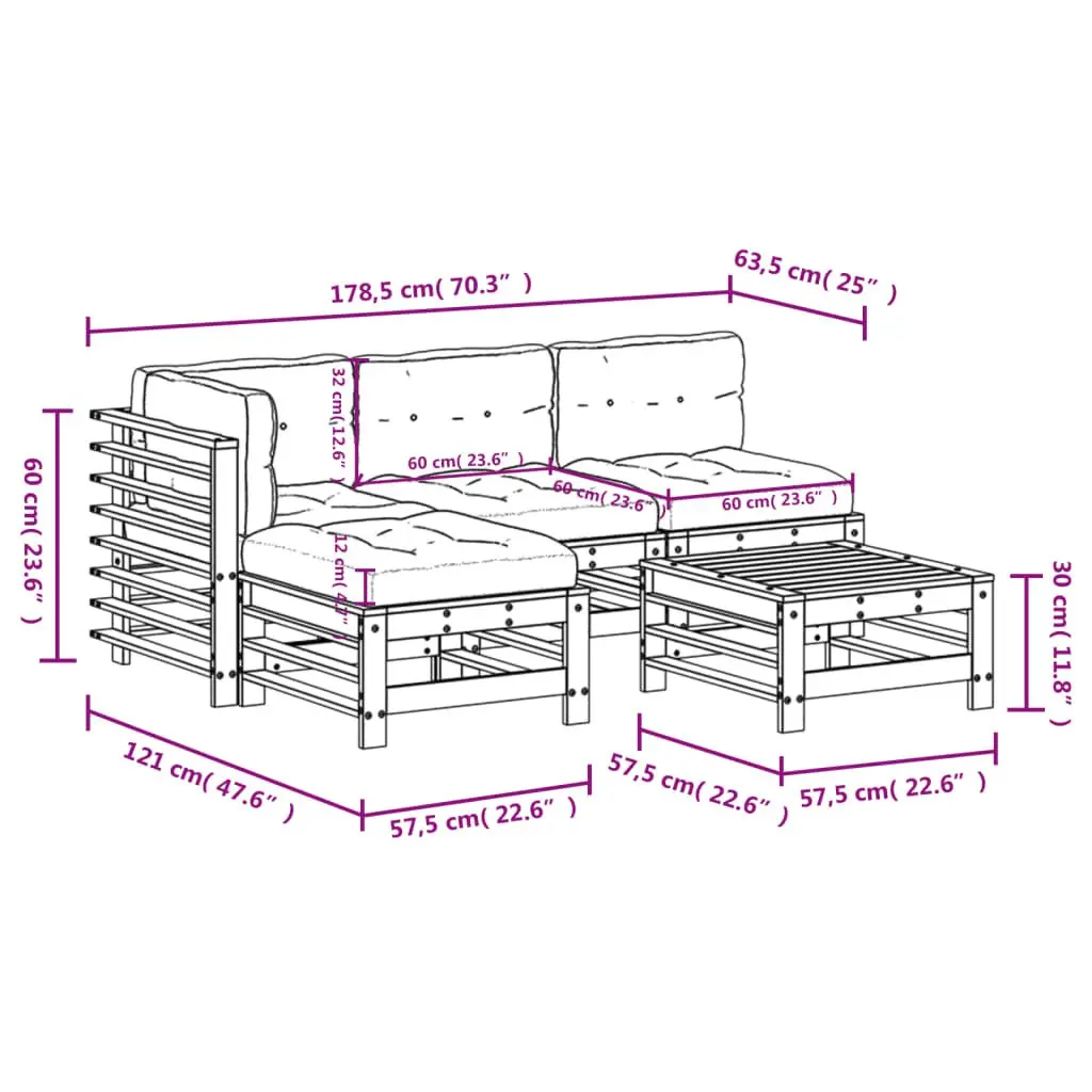 5 Piece Outdoor Lounge Set with Cushions