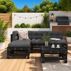 Comfortable 5-Piece Black Garden Lounge Set with Cushions