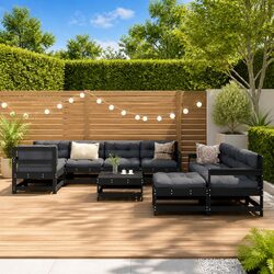 10-Piece Black Cushioned Lounge Set for Outdoor Comfort