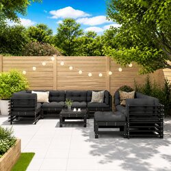 10-Piece Black Slatted Patio Lounge Set