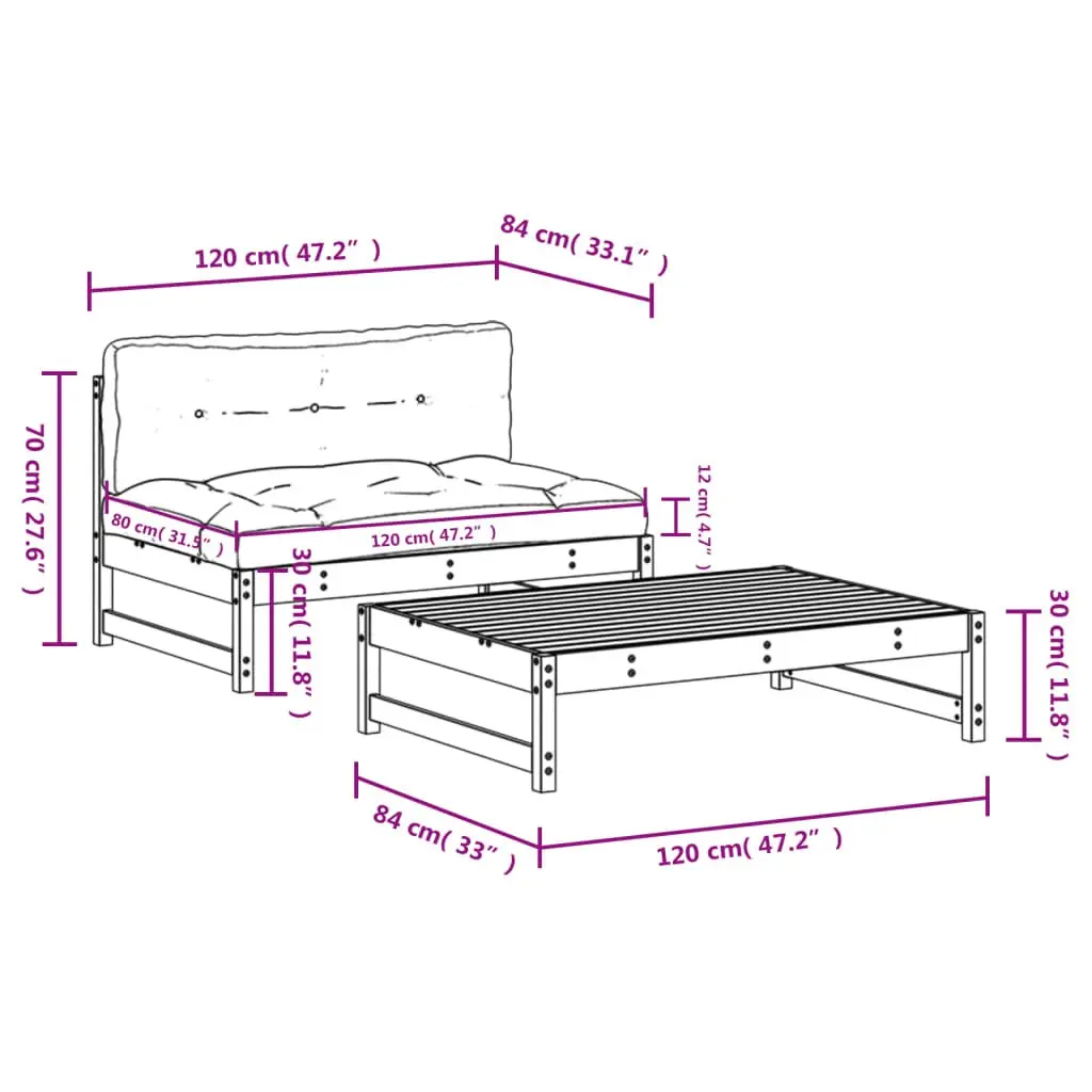 Garden Lounge Set 2 Piece Outdoor Furniture Patio Sofa with Cushions Wood