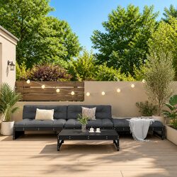 Reliable 4 Piece Black Wood Lounge Set for Outdoor Use