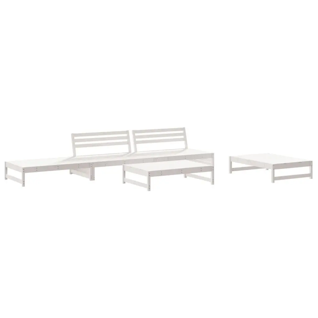 Outdoor Garden Lounge Set 5 Piece White Wood Furniture with Cushions Patio
