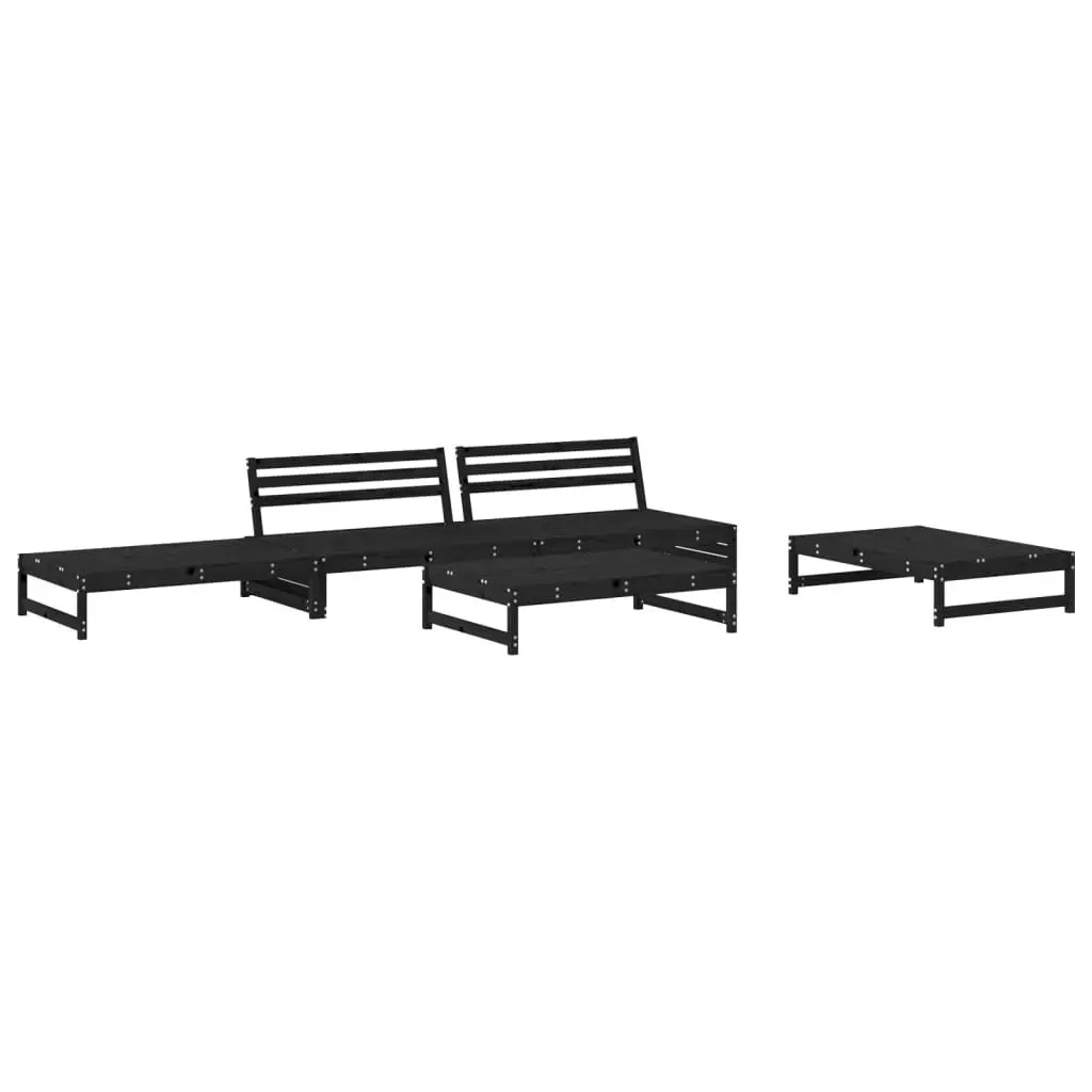 Wooden Garden Lounge Set 5 Piece Outdoor Furniture Cushions Black