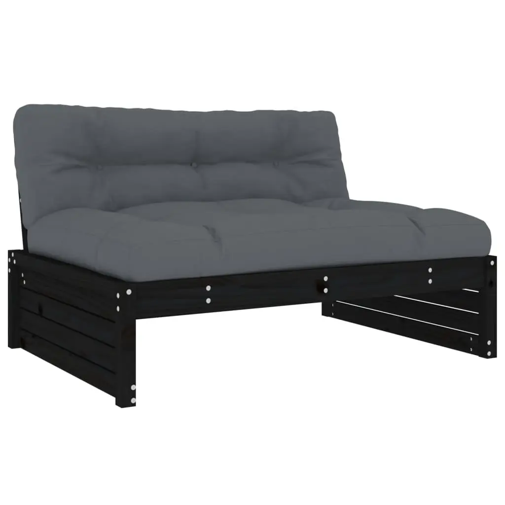 Wooden Garden Lounge Set 5 Piece Outdoor Furniture Cushions Black