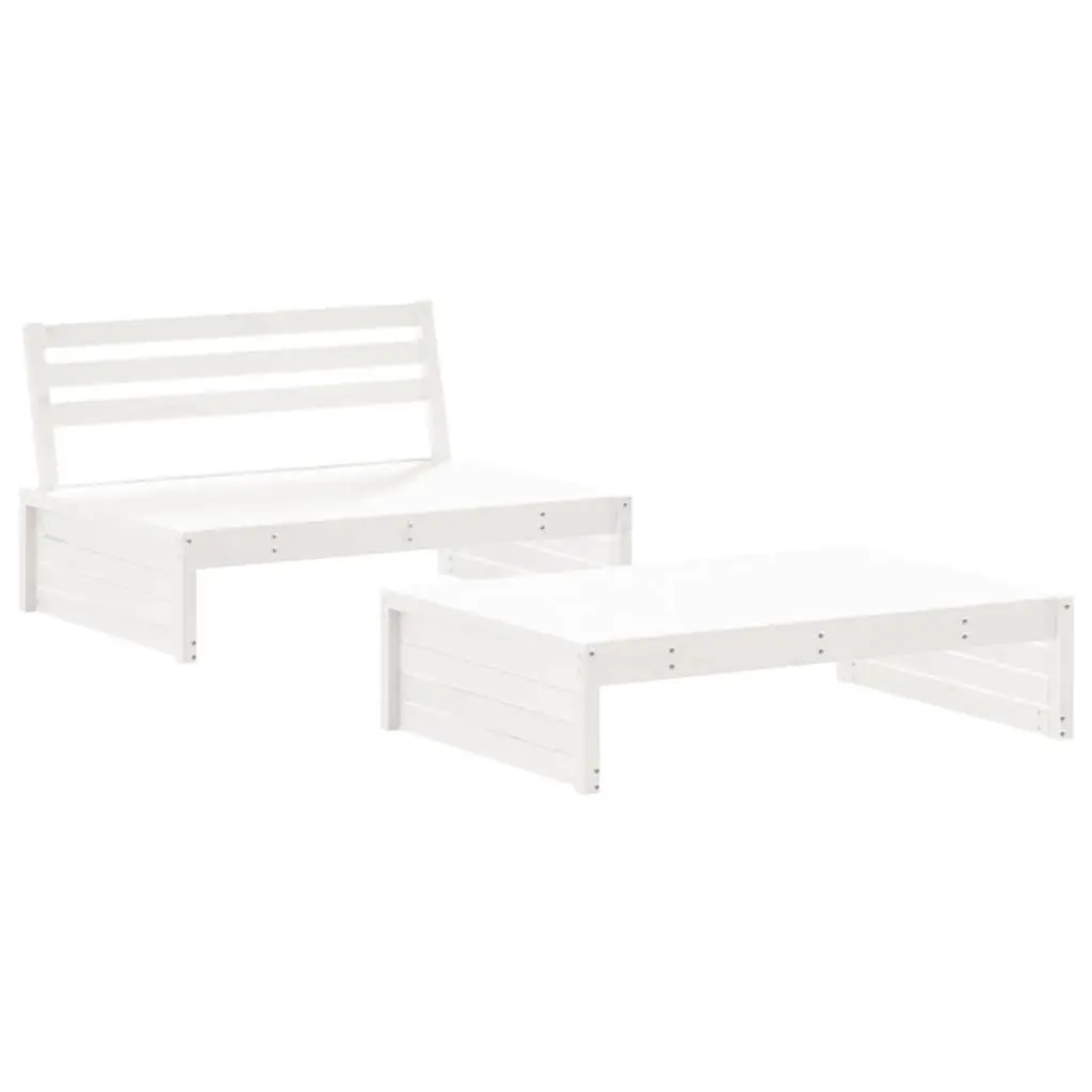 Garden Lounge Set 2 Piece Cushions White Solid Wood Patio Outdoor Furniture