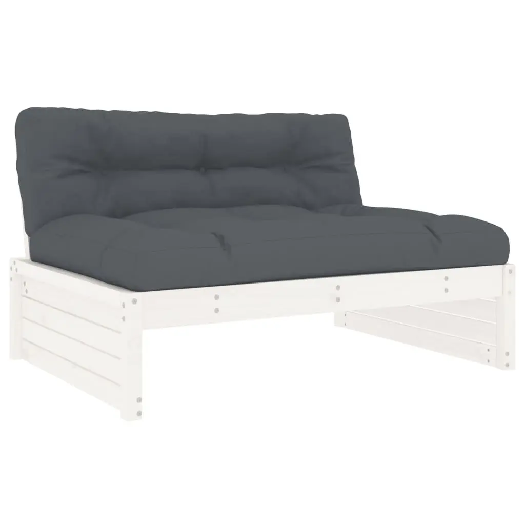 Garden Lounge Set 2 Piece Cushions White Solid Wood Patio Outdoor Furniture