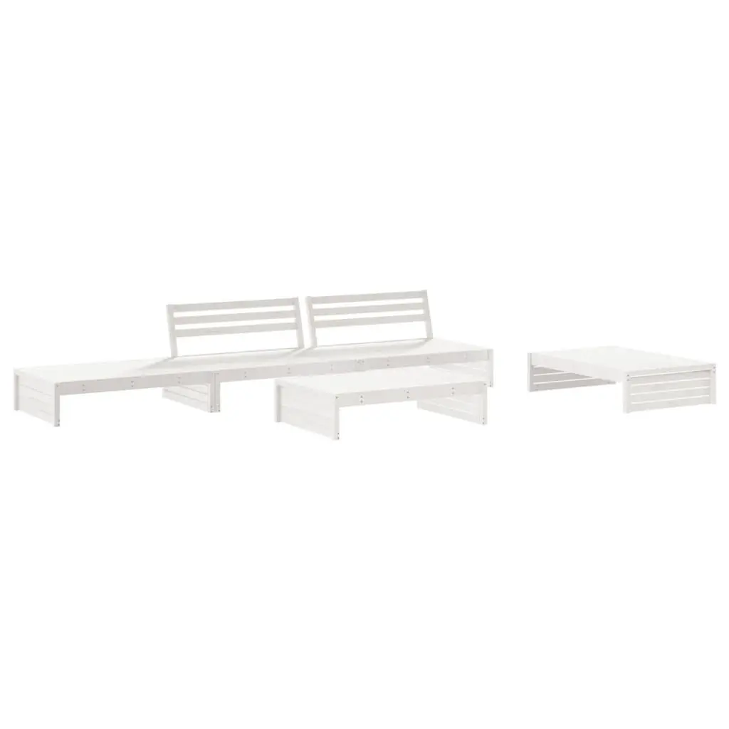 Wooden Garden Lounge Set 5 Piece Outdoor Furniture White with Cushions