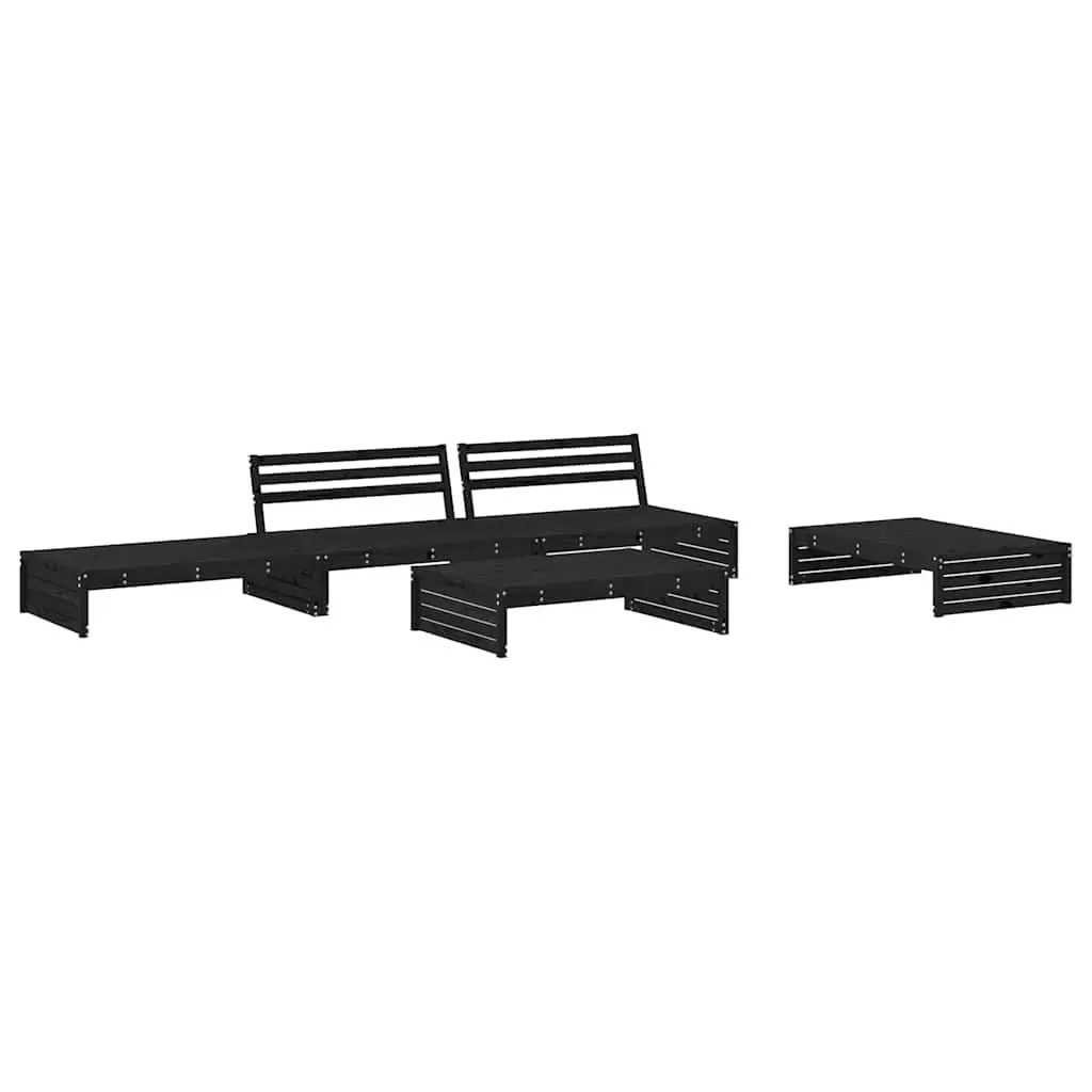 5 Piece Lounge Set Outdoor Furniture Garden Seating Cushions Black