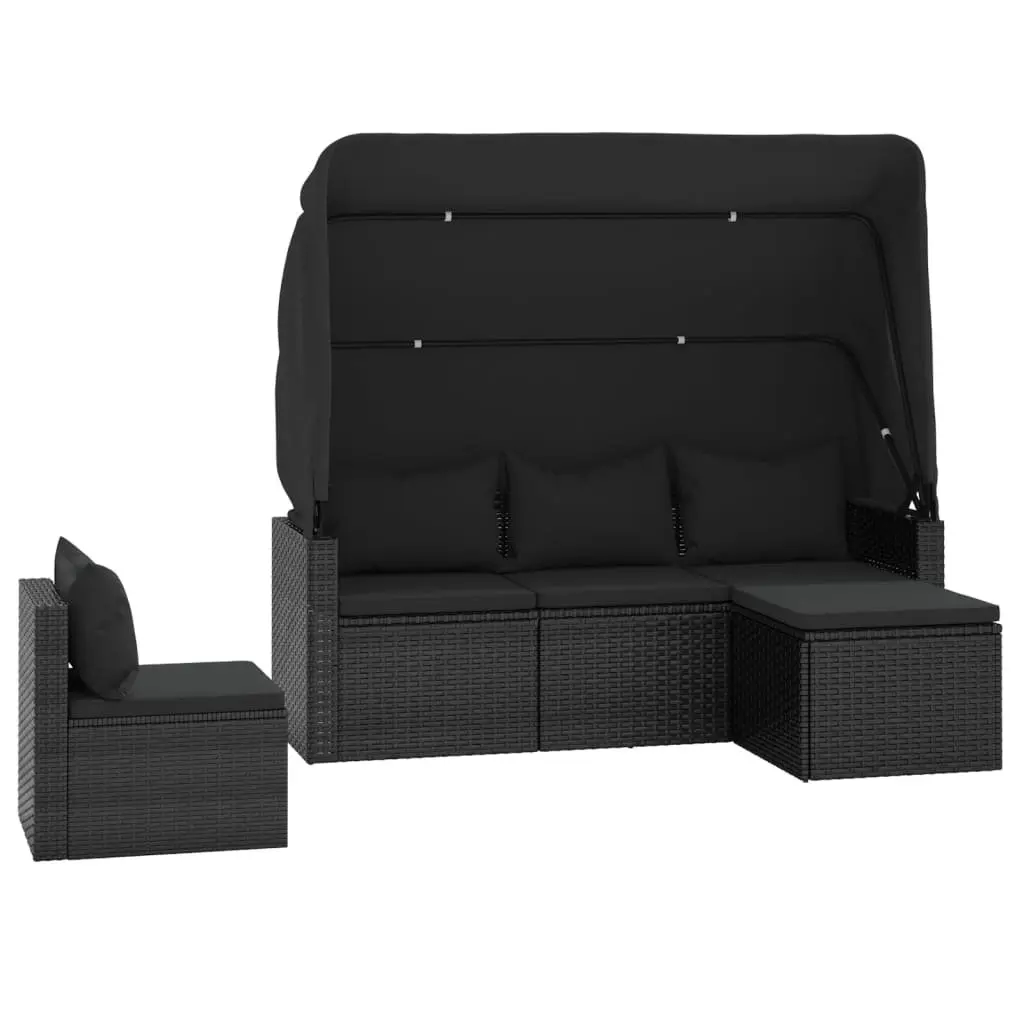 4 Piece Garden Sofa Set Cushions Black Poly Rattan Outdoor Furniture