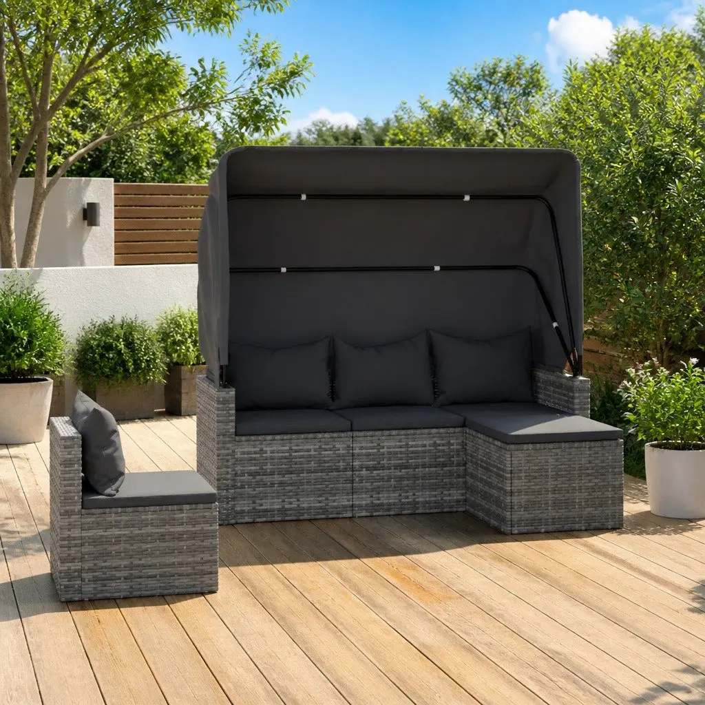 Garden Sofa Set 4 Piece Grey Poly Rattan Outdoor Furniture with Cushions