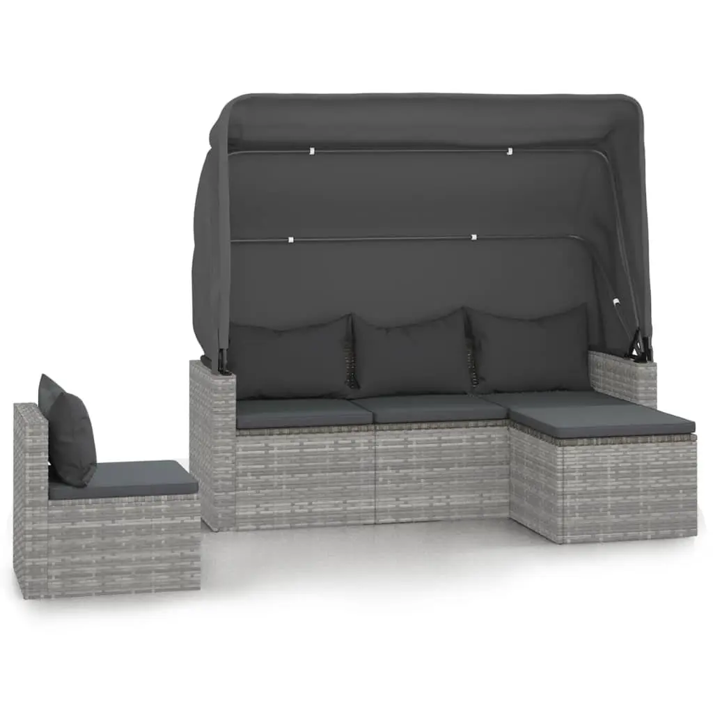 Garden Sofa Set 4 Piece Grey Poly Rattan Outdoor Furniture with Cushions