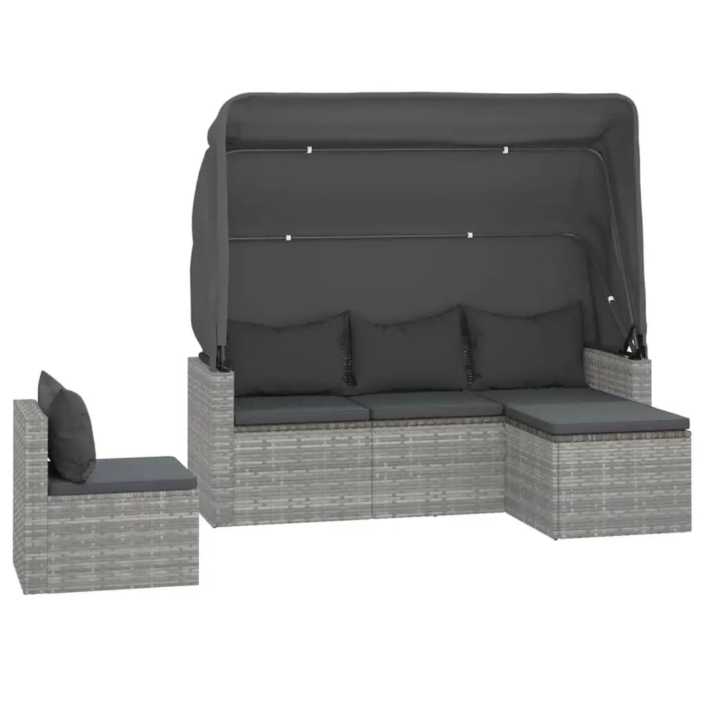 Garden Sofa Set 4 Piece Grey Poly Rattan Outdoor Furniture with Cushions