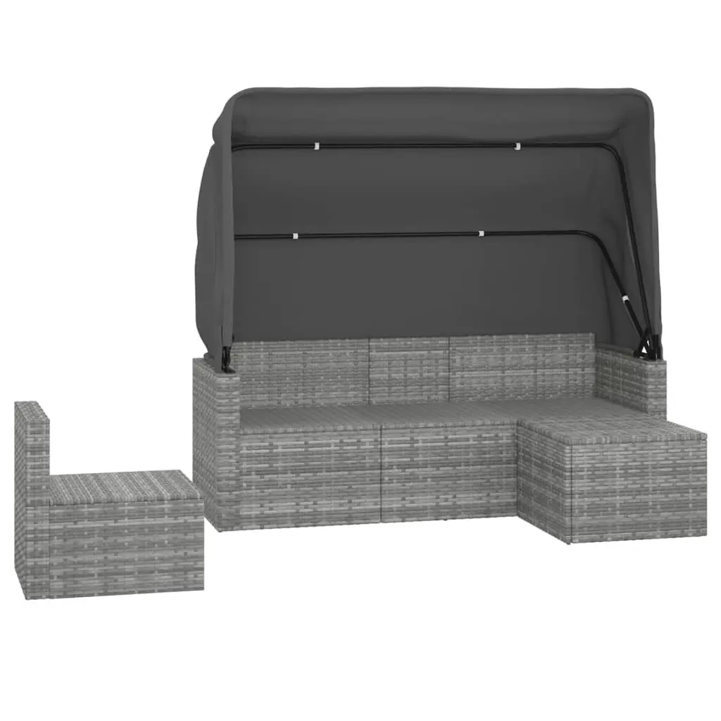 Garden Sofa Set 4 Piece Grey Poly Rattan Outdoor Furniture with Cushions