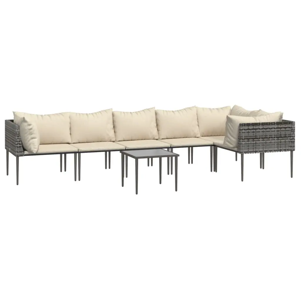 7 Piece Garden Lounge Set Outdoor Furniture Grey Poly Rattan with Cushions