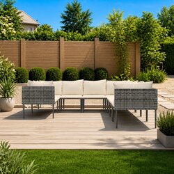 Reliable 8 Piece Grey Poly Rattan Lounge Set