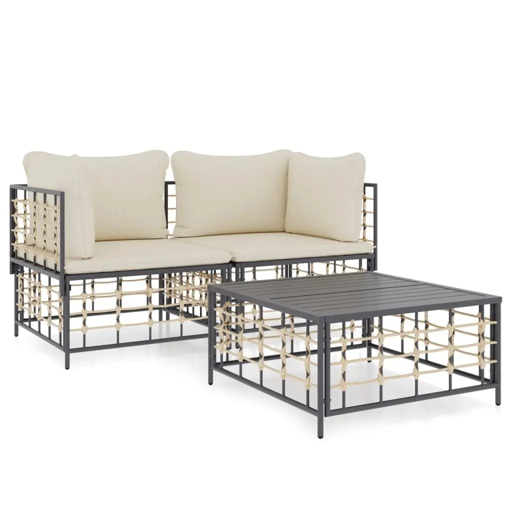3 Piece Garden Lounge Set Poly Rattan Outdoor Furniture with Cushions