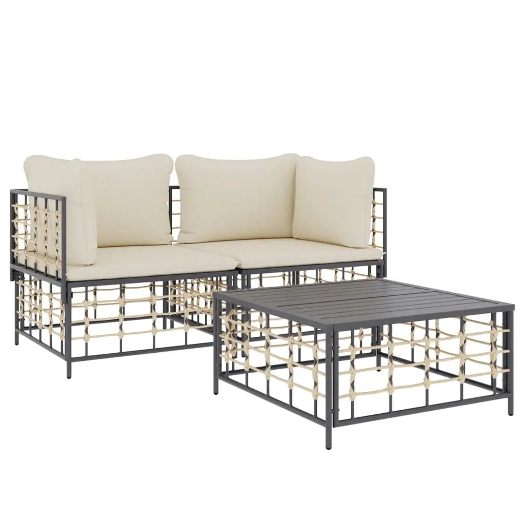 3 Piece Garden Lounge Set Poly Rattan Outdoor Furniture with Cushions