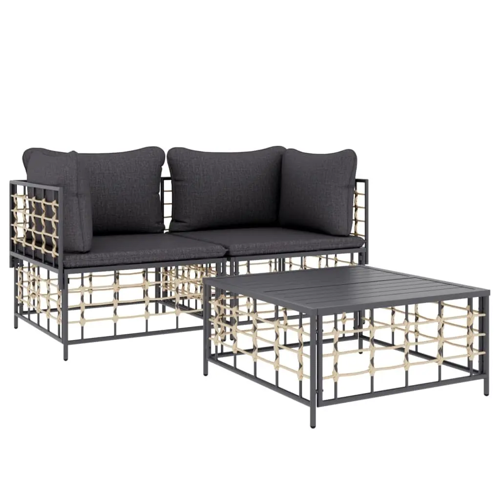 Outdoor Lounge Set Garden Furniture 3 Piece Poly Rattan Sofa with Cushions Anthracite
