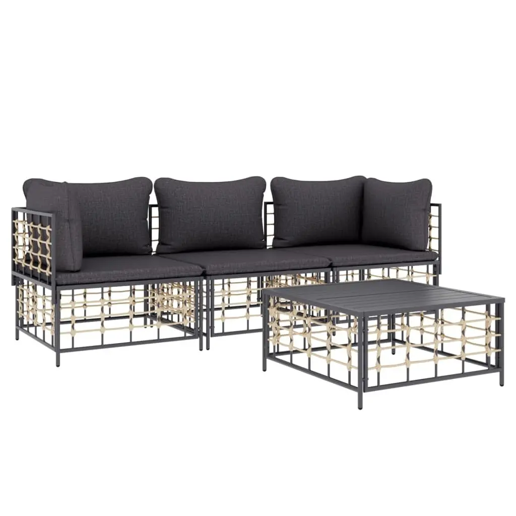 Garden Lounge Set 4 Piece Outdoor Seating Poly Rattan Anthracite