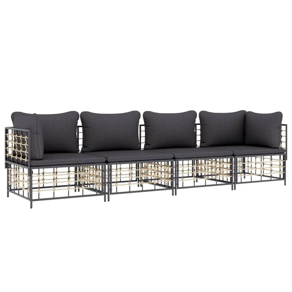 Garden Lounge Set 4 Piece Outdoor Sofa Poly Rattan Anthracite with Cushions