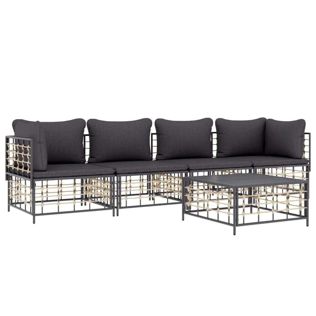 5 Piece Garden Lounge Set Outdoor Seating Anthracite Poly Rattan with Cushions