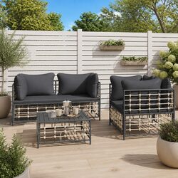 5 Piece Outdoor Garden Lounge Set Poly Rattan Sofa with Cushions Anthracite