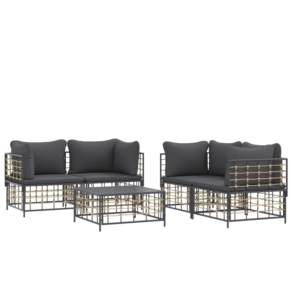 Outdoor Lounge Set Anthracite Poly Rattan 5 Piece with Cushions and Steel Frame for Garden Patio Enjoyment