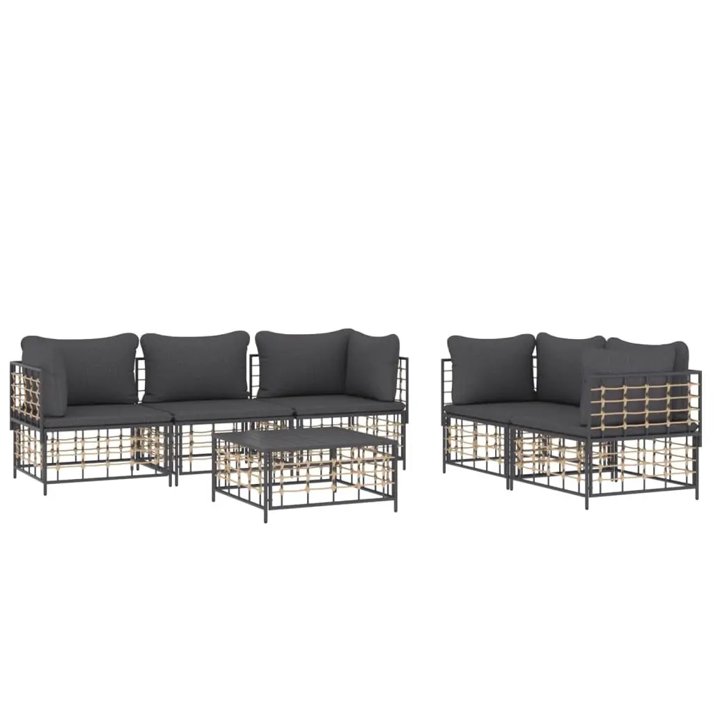 6 Piece Garden Lounge Set Outdoor Seating Modular Anthracite Poly Rattan with Cushions