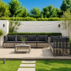 Outdoor Garden Lounge Set 8 Piece Poly Rattan Sofa Seating with Cushions
