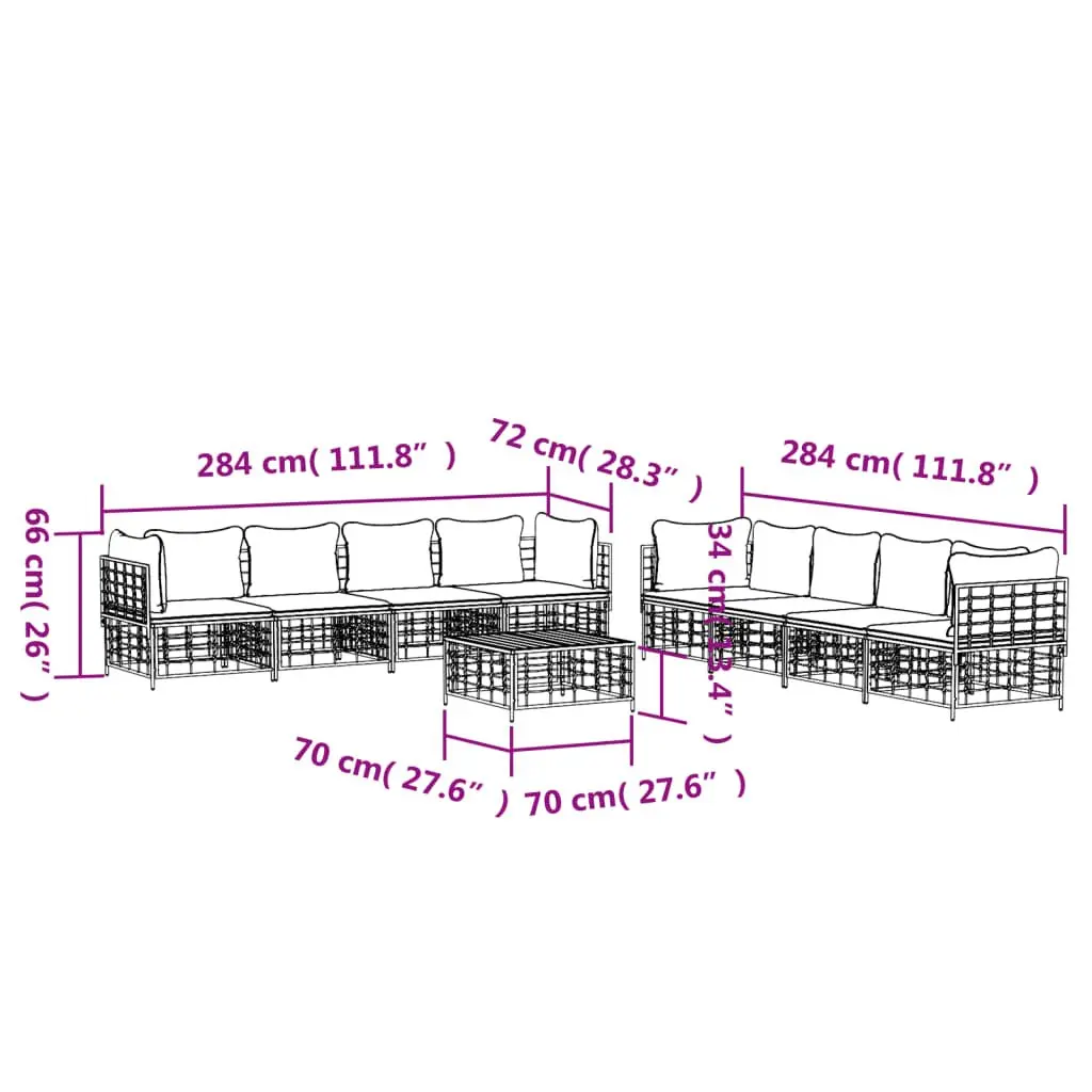 9 Piece Outdoor Lounge Set Garden Furniture Poly Rattan Sofa Cushions Anthracite