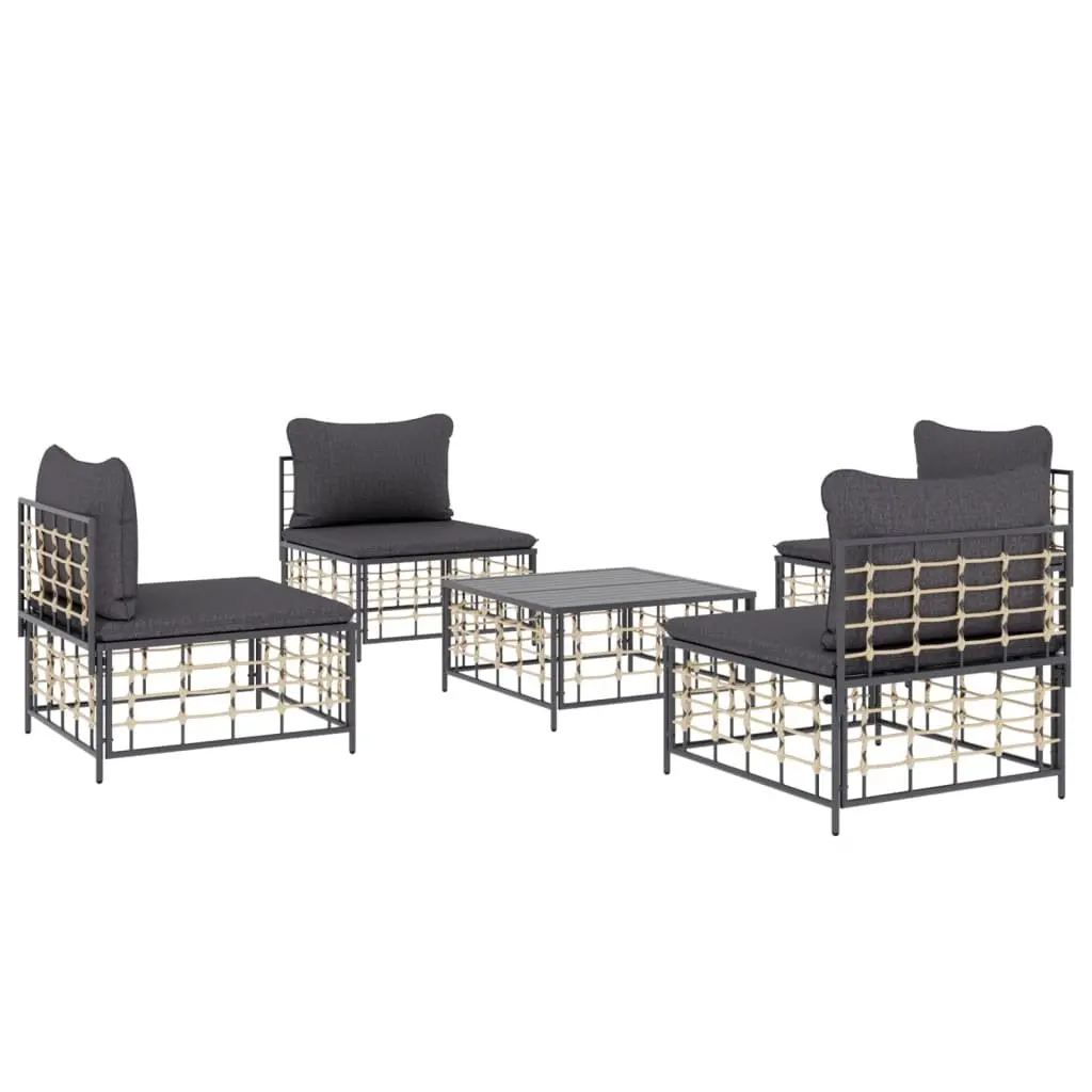 5 Piece Poly Rattan Patio Furniture Set Anthracite Outdoor Lounge with Cushions