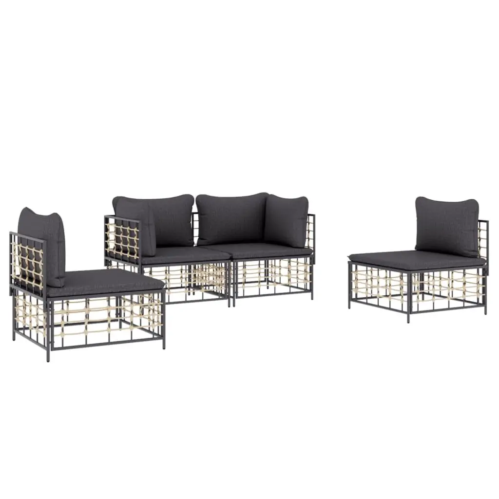 4 Piece Garden Lounge Set Anthracite Poly Rattan Outdoor Sofa with Cushions