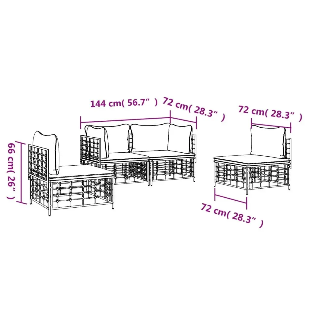 4 Piece Garden Lounge Set Anthracite Poly Rattan Outdoor Sofa with Cushions