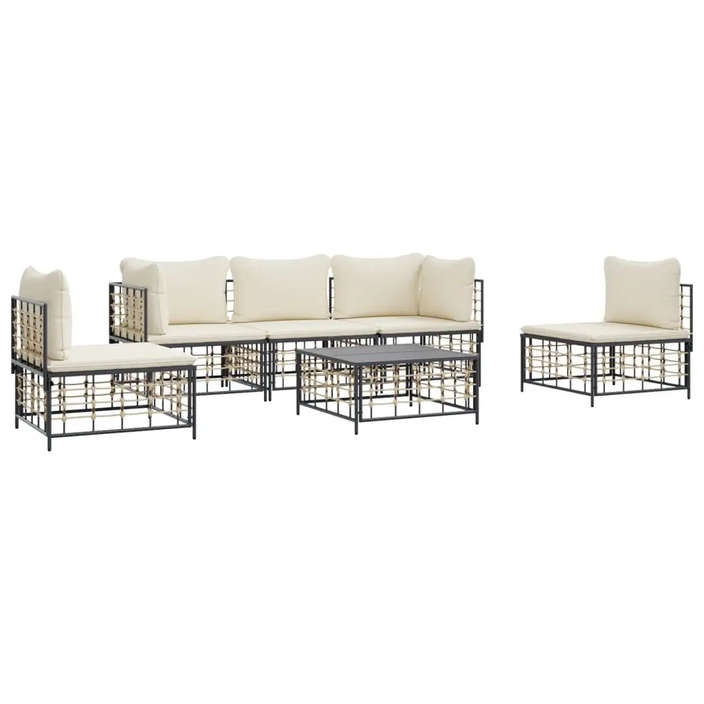 6 Piece Garden Lounge Set Outdoor Furniture Modular Anthracite Poly Rattan with Cushions