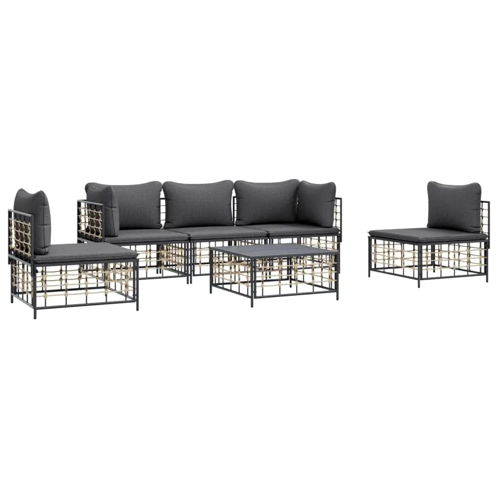 6 Piece Garden Lounge Set Anthracite Poly Rattan Cushions Outdoor Seating