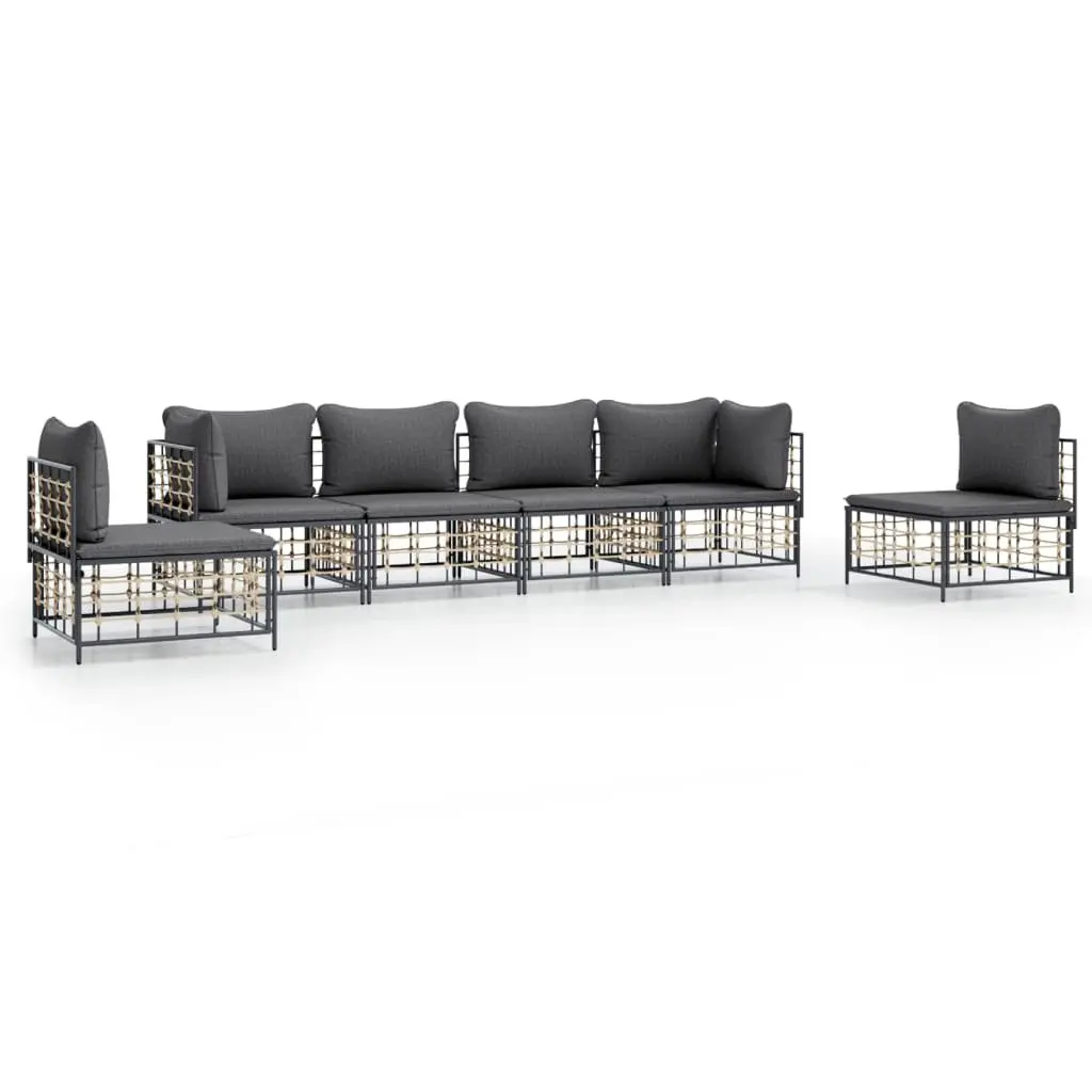 Garden Lounge Set 6 Piece Outdoor Sofa Cushions Anthracite Poly Rattan