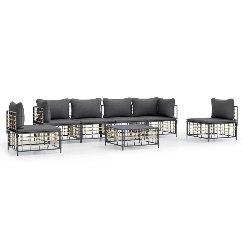 Outdoor Lounge Set 7 Piece Garden Sofa Anthracite Poly Rattan with Cushions