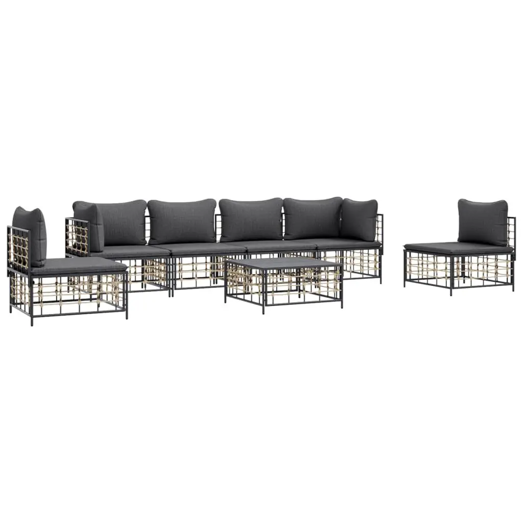 Outdoor Lounge Set 7 Piece Garden Sofa Anthracite Poly Rattan with Cushions
