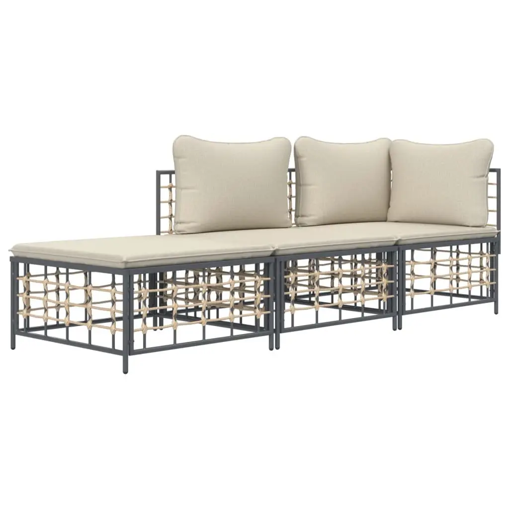 3 Piece Modular Garden Lounge Set Outdoor Sofa Poly Rattan with Cushions Anthracite