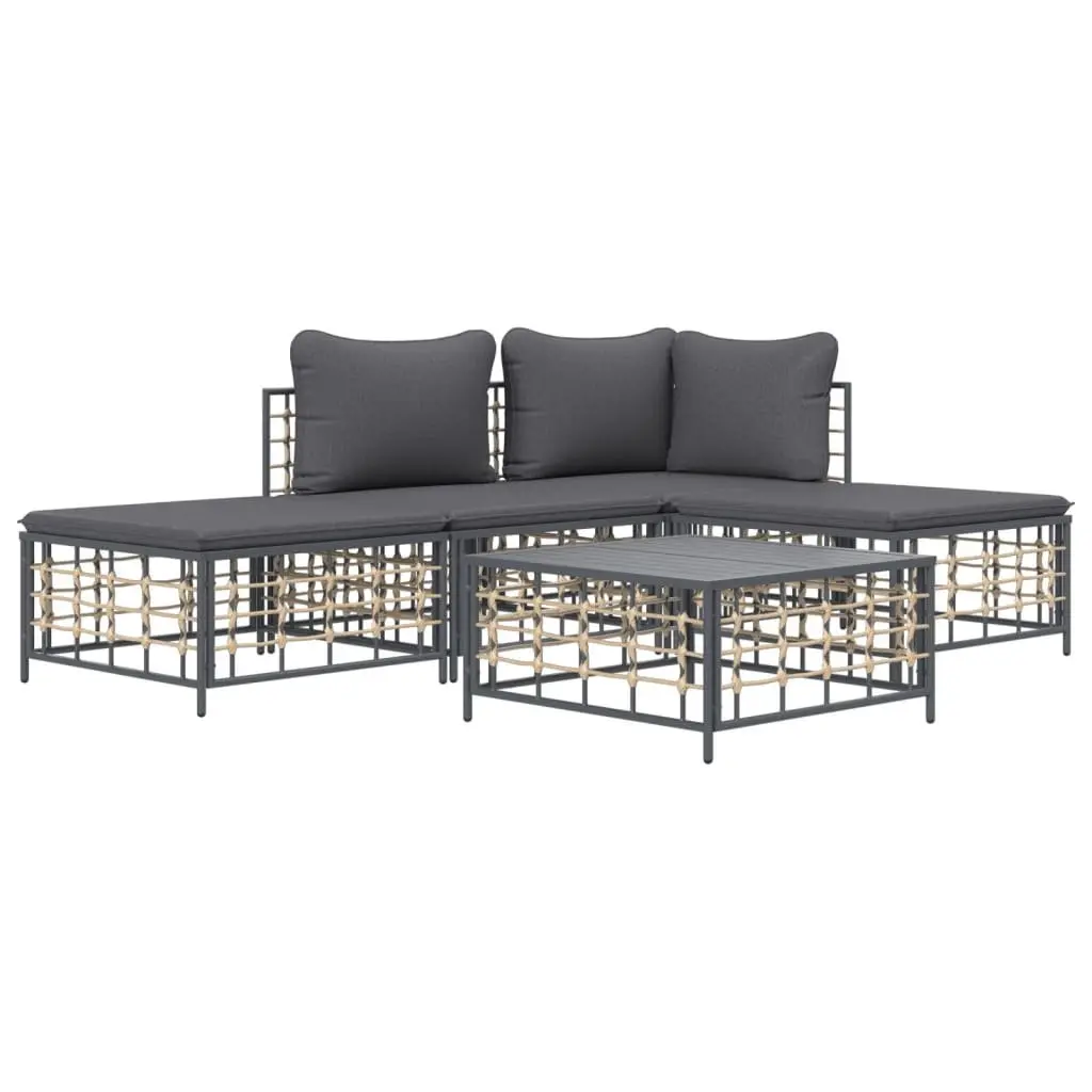 5 Piece Garden Lounge Set Outdoor Seating Anthracite Poly Rattan