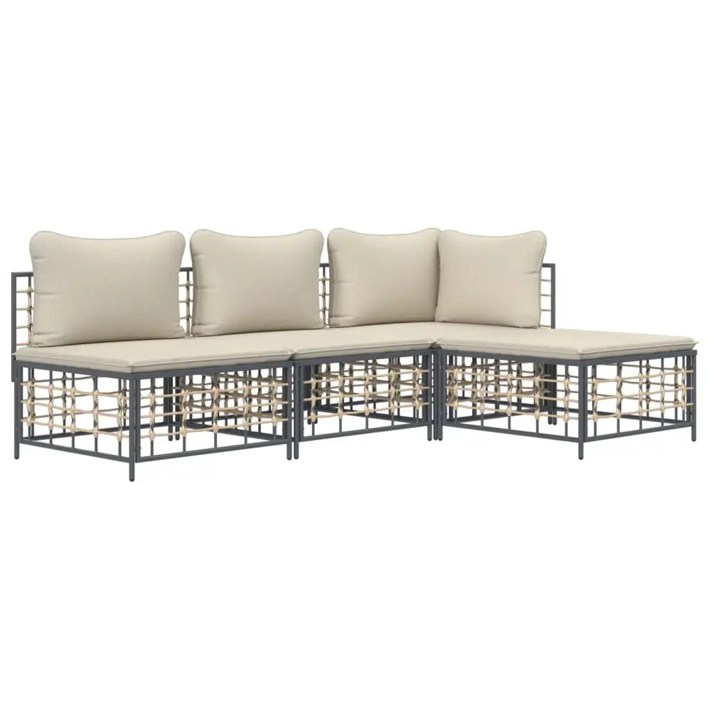 Outdoor Garden Lounge Set Modular Sofa 4 Piece Anthracite Poly Rattan with Cushions