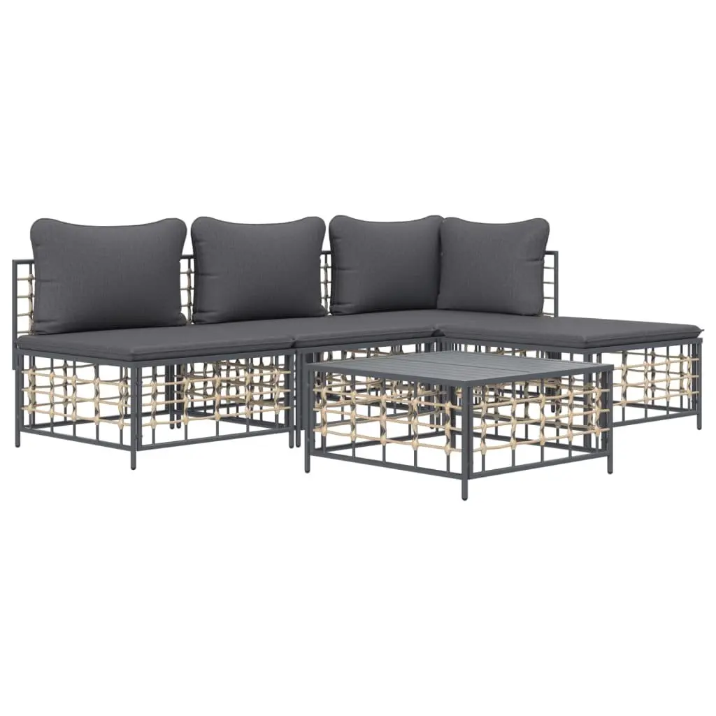 5 Piece Garden Lounge Set Outdoor Seating Sofa Anthracite Poly Rattan