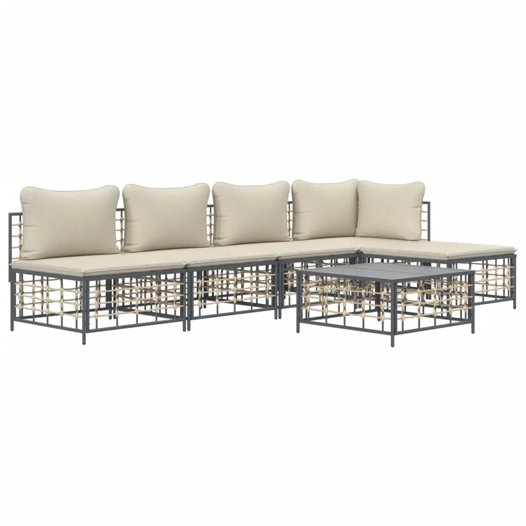 6 Piece Garden Lounge Set Outdoor Sofa Cushions Modular Anthracite