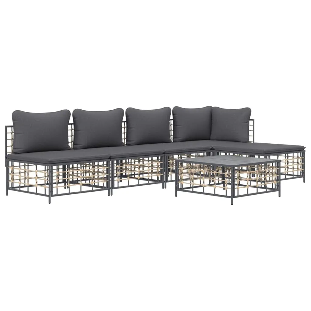 6 Piece Garden Lounge Set Outdoor Furniture Anthracite Poly Rattan Cushions