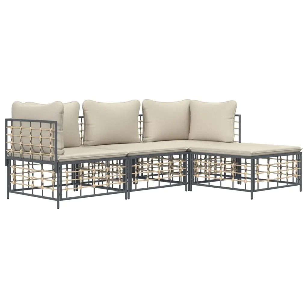 Outdoor Lounge Set Modular Sectional Sofa 4 Piece Anthracite Poly Rattan with Cushions