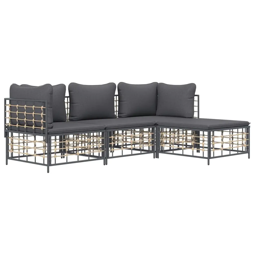 4 Piece Garden Lounge Set Outdoor Seating Anthracite Poly Rattan with Cushions