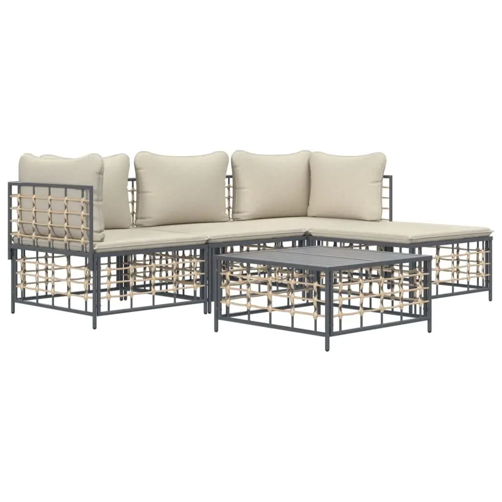 Outdoor Lounge Set Garden Furniture 4 Piece Modular Poly Rattan Sofa with Cushions Anthracite